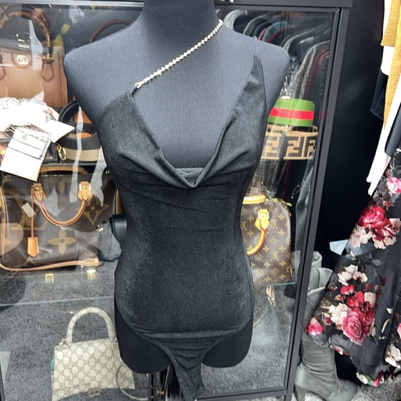 NWT: JLUXLABEL Black Thea Rhinestone Strap Bodysuit - Picture 2 of 4